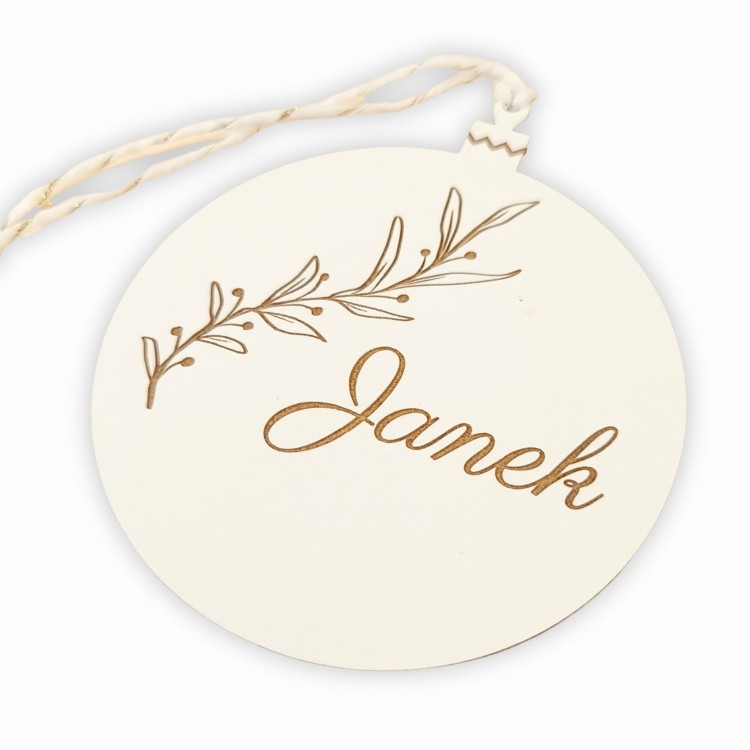 biała zawieszka na choinkę z imieniem