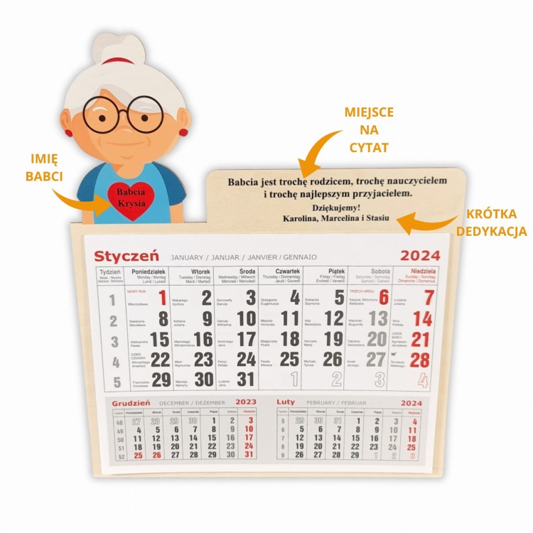Kalendarz z cytatem dla babci