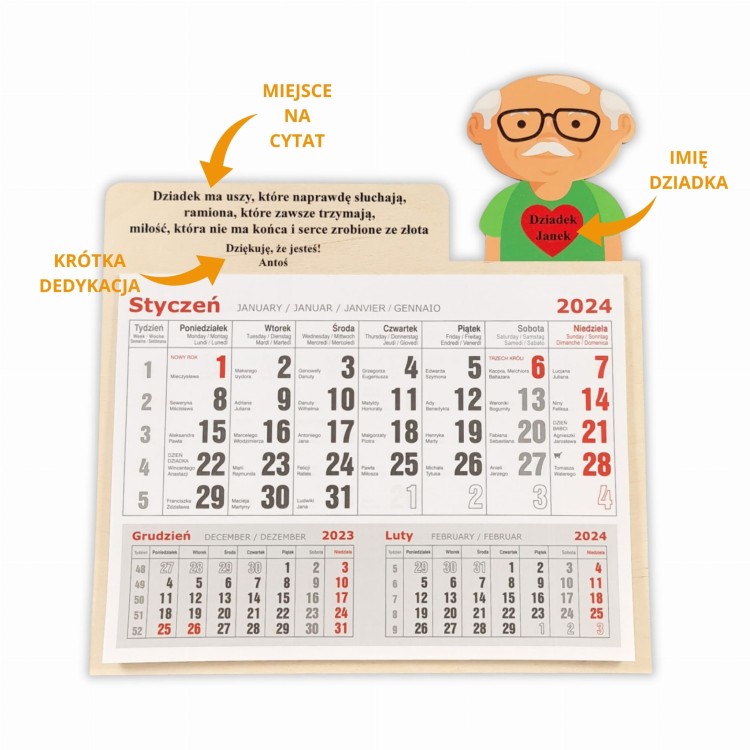 Personalizowany kalendarz na dzień dziadka