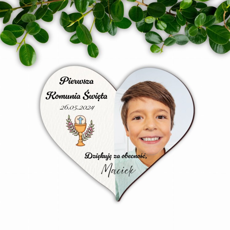 Magnes na komunie dla chłopca z zdjęciem