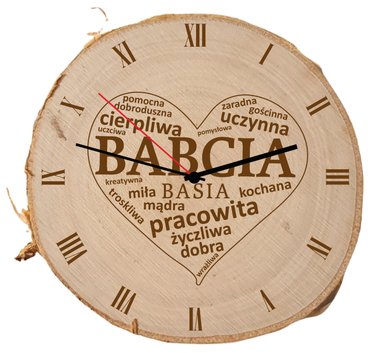 Drewniany zegar z grawerem na dzień Babci