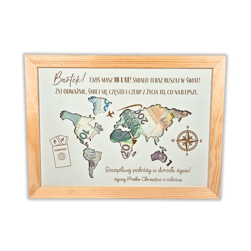 ramka na pieniądze na 18 urodziny