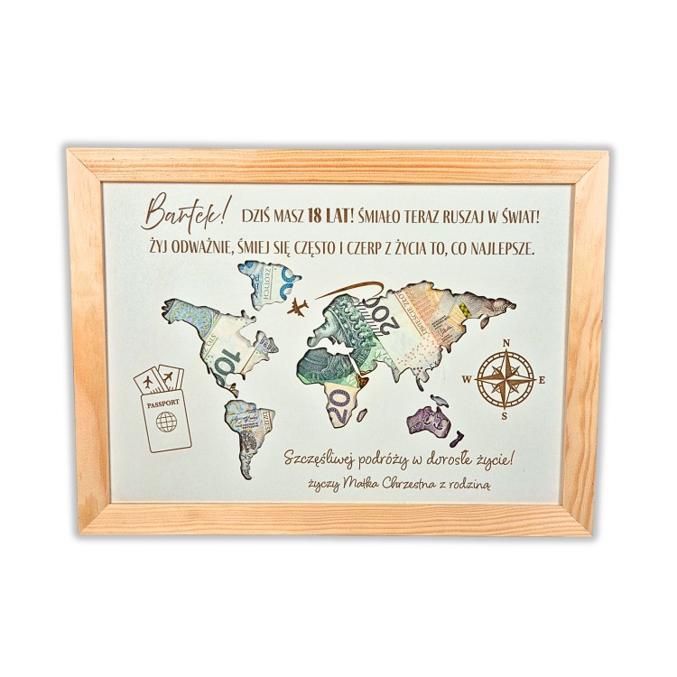 ramka na pieniądze na 18 urodziny