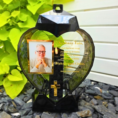 personalizowany znicz serce ze zdjęciem i dedykacją