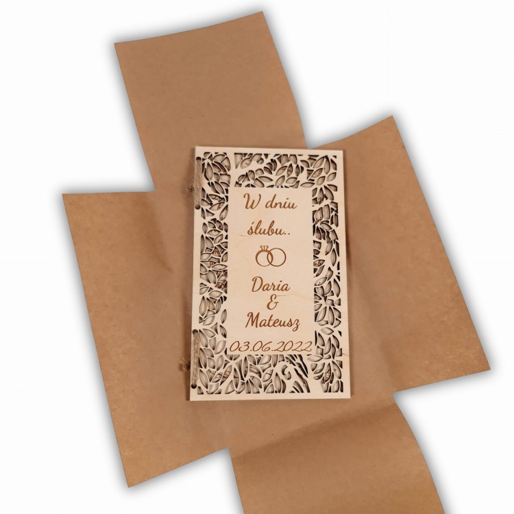 pamiątka ślubu kartka z sklejki