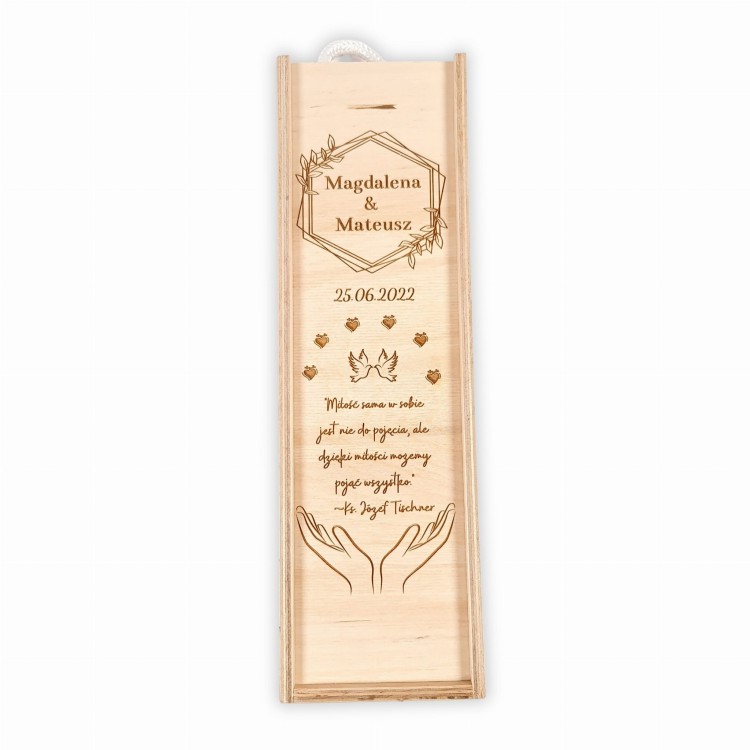 Skrzynka na wino z grawerem, prezent na wesele ślub