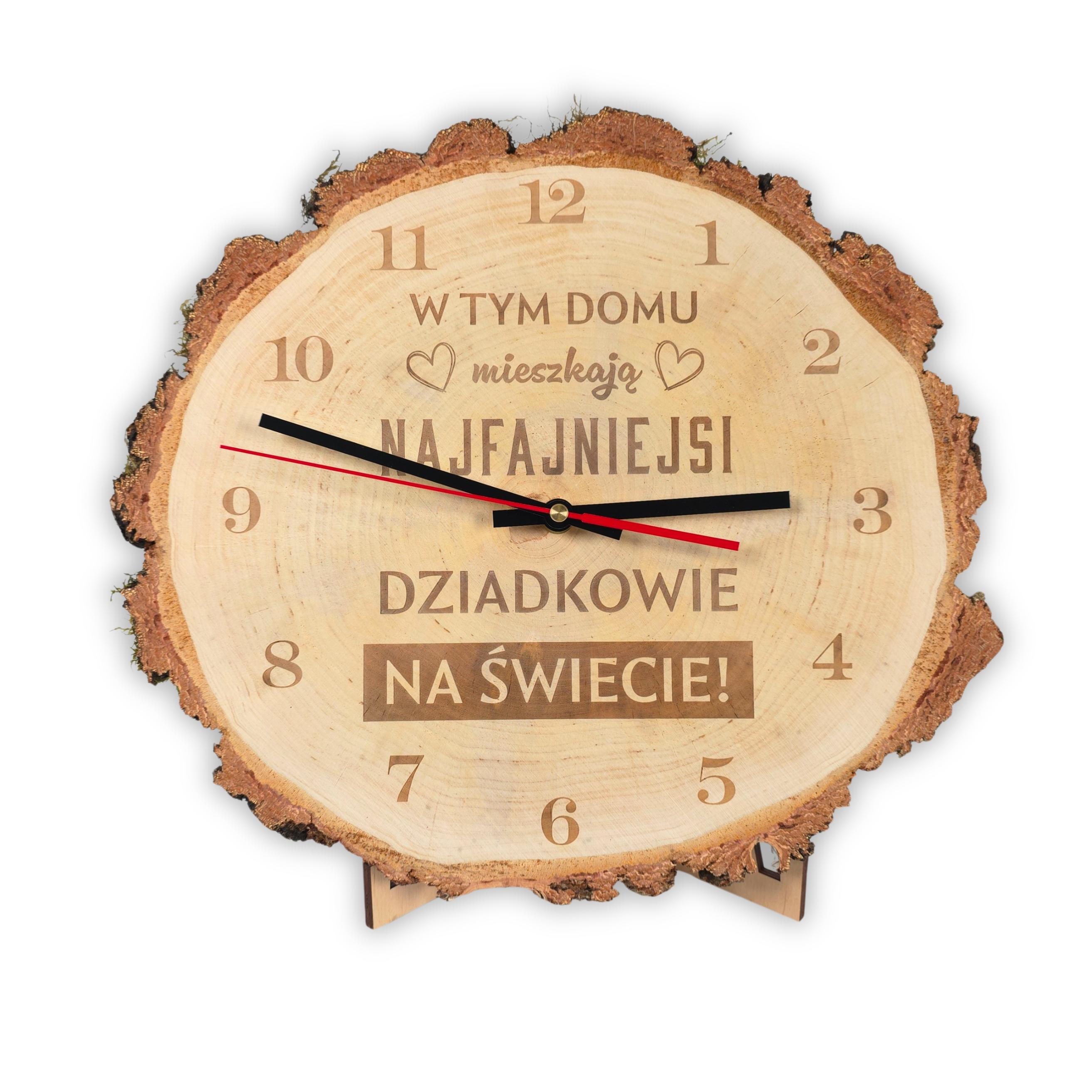 Zegar na plastrze brzozy z grawerem – prezent dla Najwspanialszych dziadków na Dzień Babci i Dziadka 