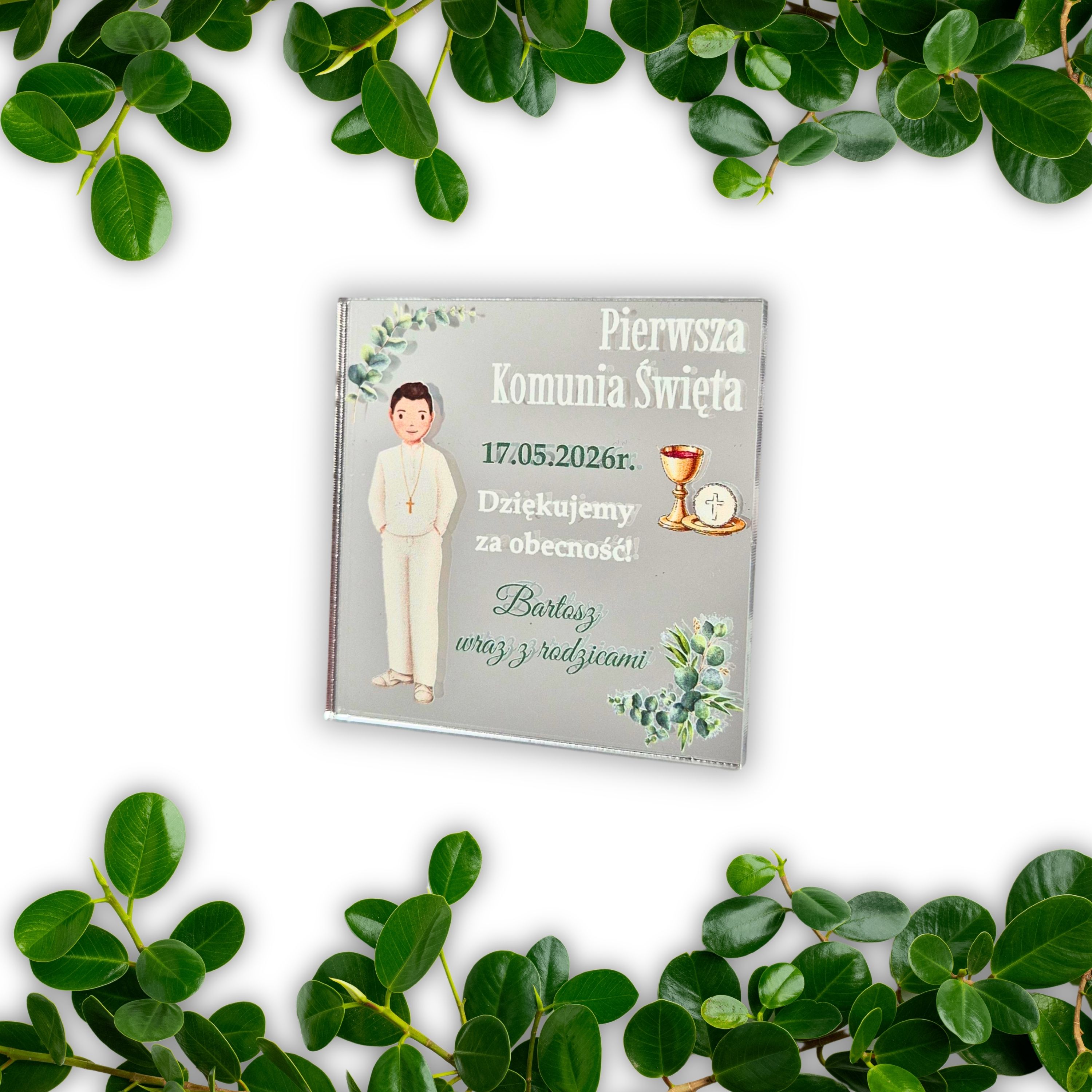 Personalizowany magnes dla chłopca - podziękowania na Komunię dla gości  