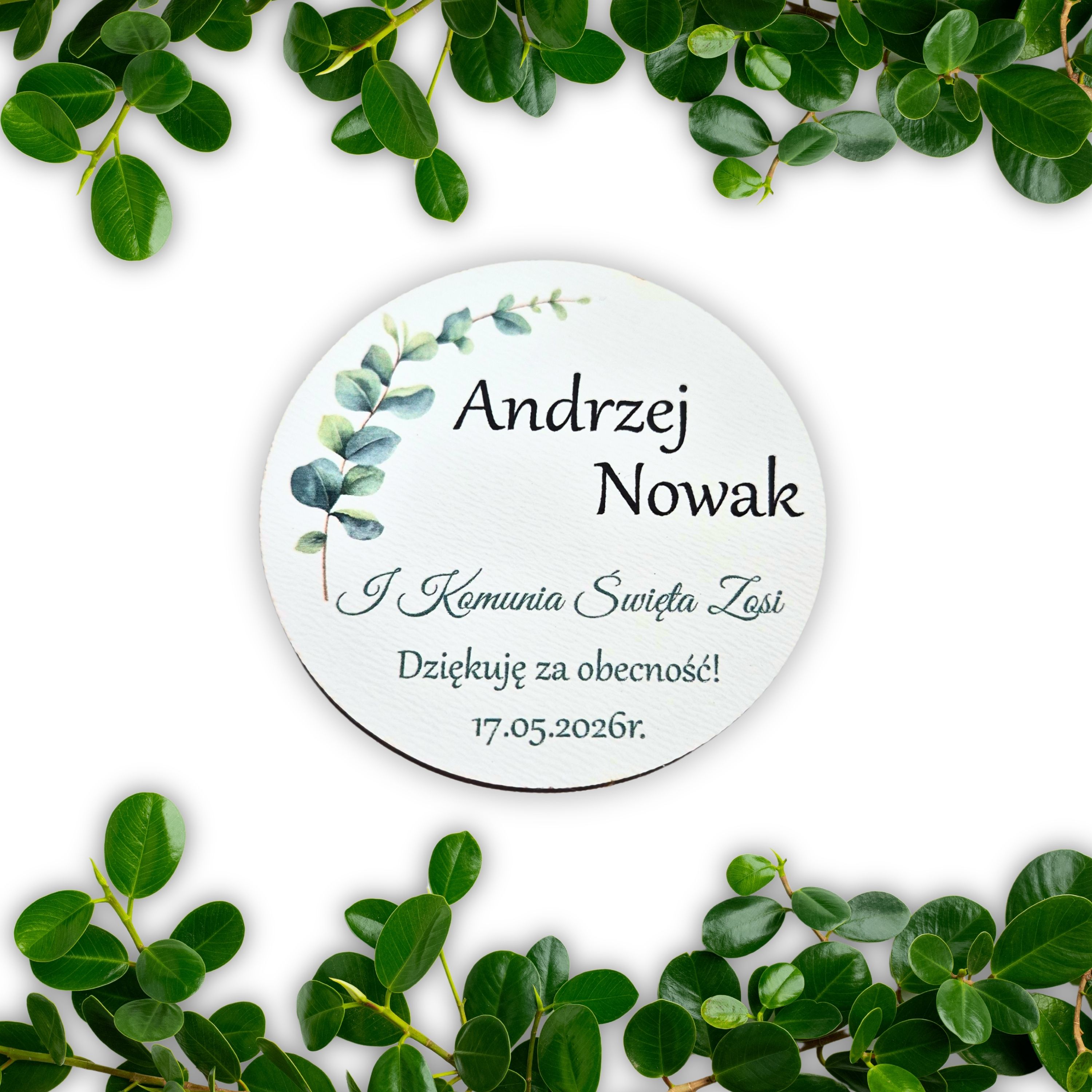 Personalizowane podziękowanie na Komunię dla gości  - Magnes HDF